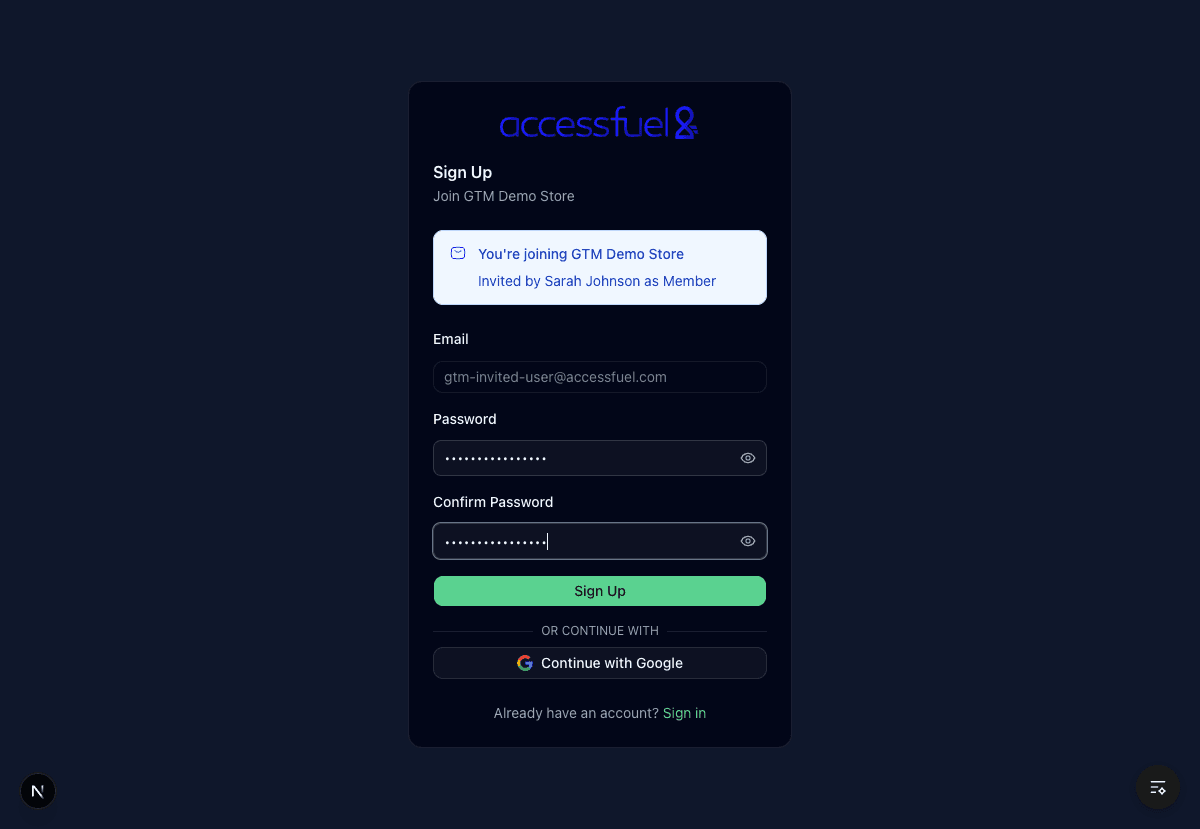 Invited user sign-up filled