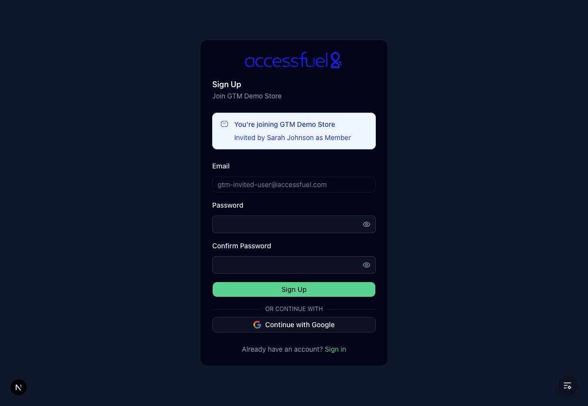 Invited user sign-up